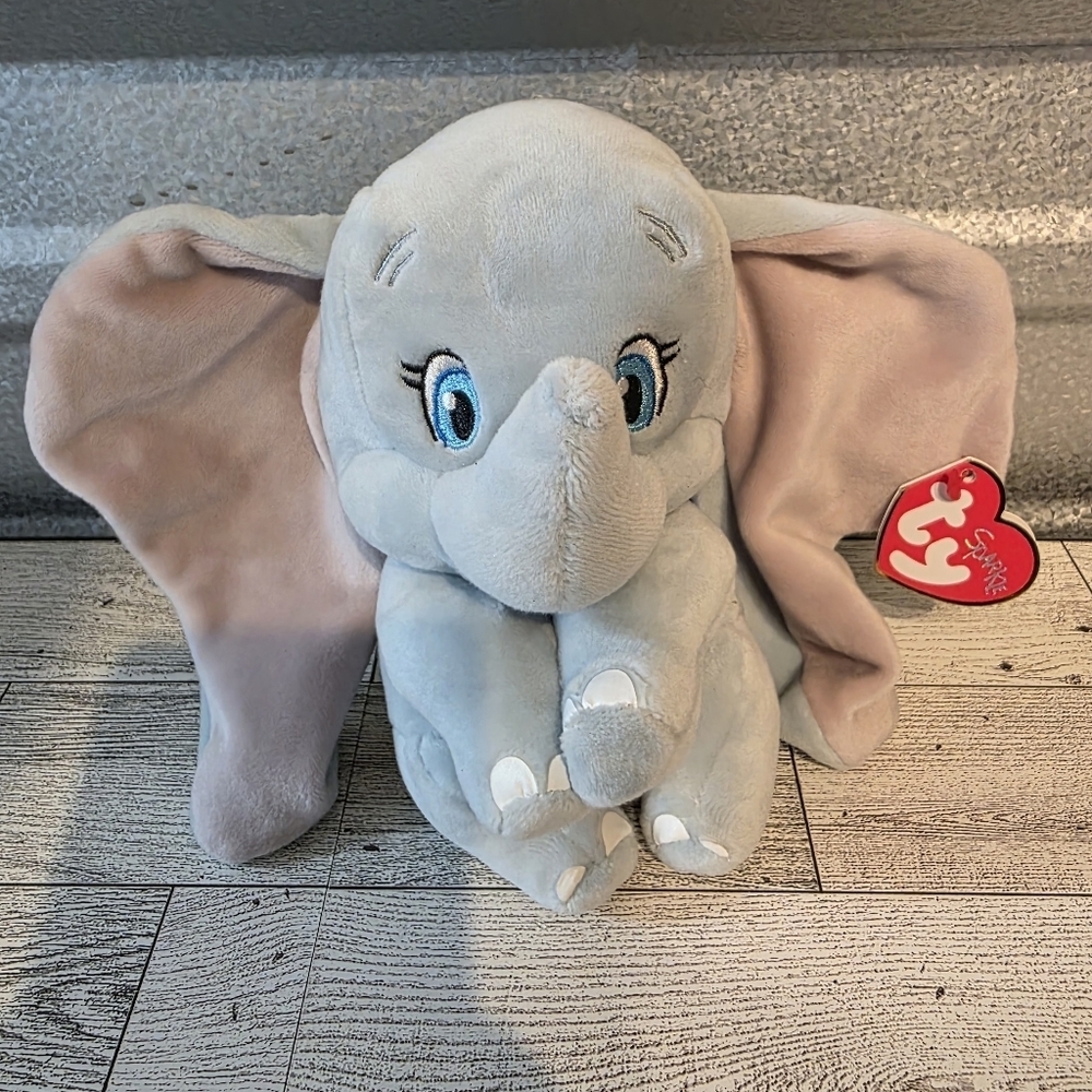 Ty Dumbo Plush Elephant - Soft Blue and Light Pink